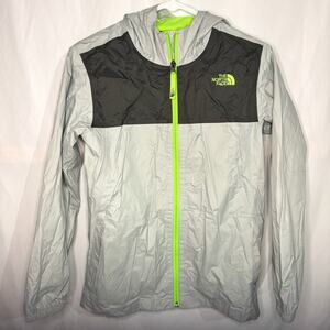 Northface Hooded Wind Breaker/Rain Jacket, Grey, Lime Green, Boy's Large